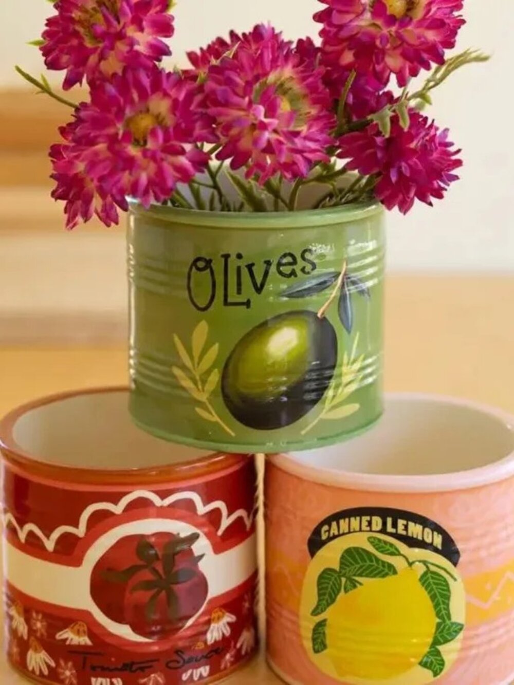 Set of 3 Ceramic Canned Goods Planters NEW